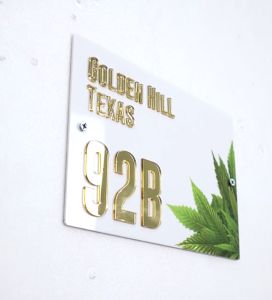 Nomor Rumah Akrilik UV Print Flatbed Motif Daun Modern