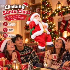 Electric Climbing Santa Claus on 100cm Bead Rope with Music Christmas Tree Hanging Ornament Xmas Home Party Decor