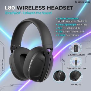 APAYADO | SMAILWOLF L80 Gaming Headset Bluetooth 2.4GHz Wireless Wired 40mm Drivers 600mAh Battery Detachable Microphone Mesh Ear Cushions