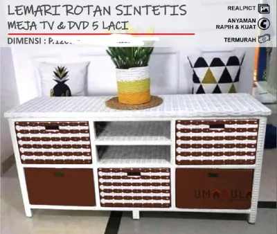 Redy Stok Lemari Rotan Sintetis Laci 6.Dvd Motif Meja Tv Lemari Plastik