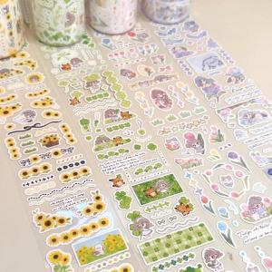 Rubi Soft Hand-Drawn Graffiti Floral Theme Sticker Roll Sunflower/Tulip/Sunflower/Dandelion Business Stationery Supplies