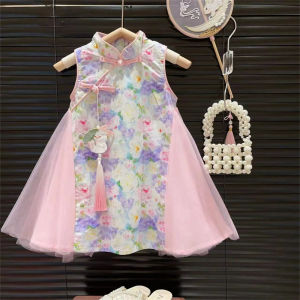 Girls Cheongsam Dress Summer New Floral Print Children National Style Clothes Small Kids Princess Skirt Baby Flower Skirt
