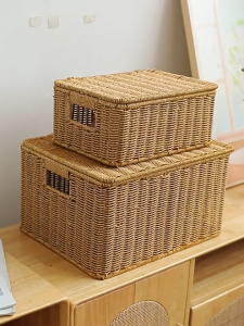 Faux Rattan Storage Basket Food Storage Basket With Built-in Handles For Organizing Shelves Waterproof Woven Basket
