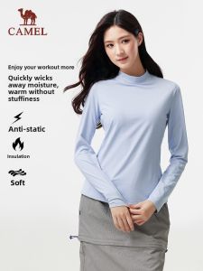 Camel Long Sleeve Fleece Lined Sportswear Womens T-shirt Autumn Winter Antistatic Hoodie Indoor Outdoor Camping Climbing Hiking