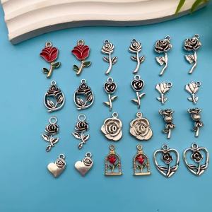 Lãng Mạn Vintage Hoa Hồng Hoa Quyến Rũ Hợp Kim Mặt Dây Nhỏ 10/24 Chiếc Gói Trang Sức Làm Phát Hiện Thủ Công Phụ Kiện