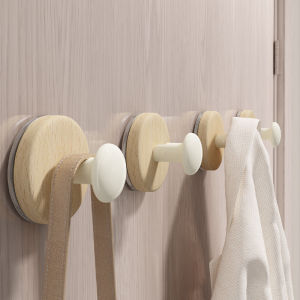 Wall-Mounted No-Drilling Suction Vacuum Hooks Beech Wood