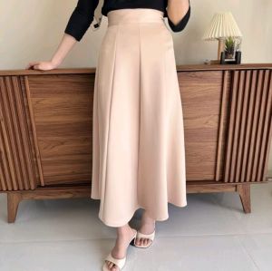 Audy Skirt - Korean Loose Maxi Skirt Rok Wanita Anti Kusut Polyester - Rok Flare Wanita - Rok Basic Scuba Polos - Maxi Skirt Rok Panjang Wanita