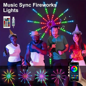 Smart USB Fireworks Lights RGBUC Led Lights Indoor Bluetooth Voice Control Music Atmosphere Light for Bedroom Party Christmas