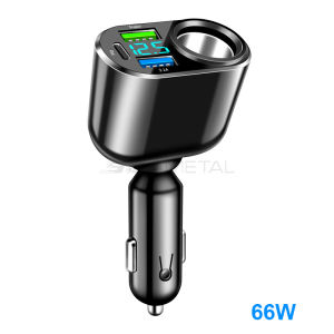 SEAMETAL PD20W/66W USB Car Charger Cigarette Socket Outlet With Voltmeter 12V 24V Charge Type C QC3.0 Fast Charging