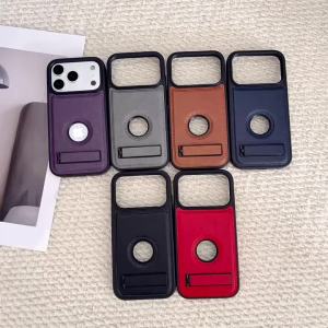 szhaiyu | Matte Business Luxury Leather Bracket Leak Logo Armor Phone Case for IPhone 17 Pro Max 16 15 14 Plus 13 12 11 Shockproof Cover
