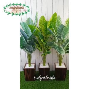 Pohon Plastik Daun Musa Florida X18 Semi Latex Artificial Pot Kotak Motif Kayu Dekorasi Ruang Tamu Aesthetic