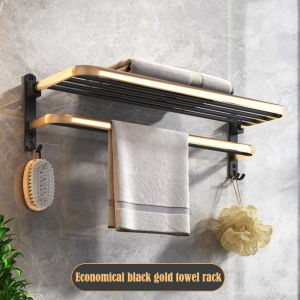 Bathroom Rack Shelf Aluminum Toilet Rack Black Gold Towel Rack Drill-free Wall Mounted Bathroom Accessories
