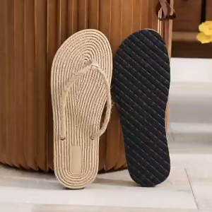 Cross Strap Flip-flops Women Summer Wear Outdoor Fashion Soft Straw Sandals Rubber Soles Flat Flops Slippers(add 1 size)