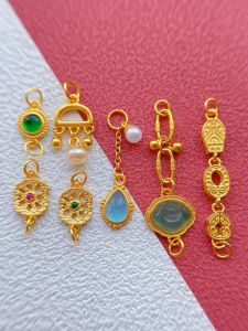 Gold Plated Silver Accessories Embedded with Jade Good Luck Charm Link Chain for DIY Bracelet Necklace Extension