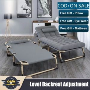 【COD】Outdoor Folding bed portable bed single heavy duty foldable bed with foam adjustable camping folding chair bed Folding does not take up space Office Nap Bed For home and outdoor