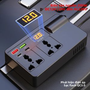 200W Biến Tần Điện 12V/24V Sang 220V AC Bộ Chuyển Đổi Với QC 3.0 USB PD Type-C Sạc Phát Hiện Điện Áp Công Tắc Bật/Tắt