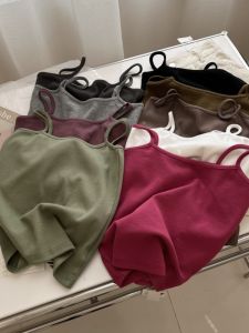 Simple Korean Style Womens Slim Fit Cotton Tank Top with Elastic Strap Short Length Summer Fashion Ins Trend