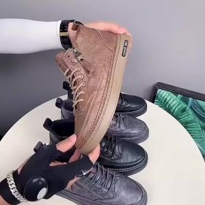 sepatu Sneakers Boots pria Leipzig Hitam Cokelat kulit Zipper - D24