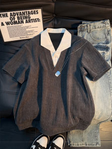 LIUBU | Fake Two-Piece Wheat Pattern POLO Shirt