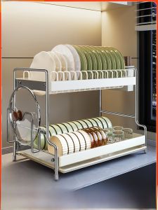 Kitchen Dish Drainer Rack Modern Simple Metal Bowl Plate Storage Shelf Chopsticks Box Home Use Countertop Multi-Function Bowl Cabinet