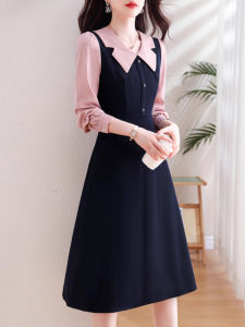 Elegant French Design Age-Reducing Matchable Long Sleeve Faux Two-Piece Dress