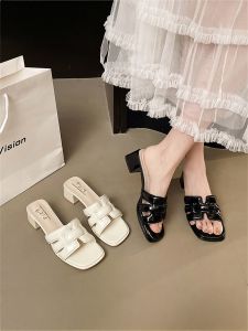YX | French Style Chunky Heel Slippers