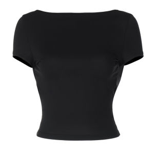 Womens O Neck Short Sleeve Backless Ruched Crop Top Y2K Streetwear Summer Spring Casual T-Shirt Dropshipping