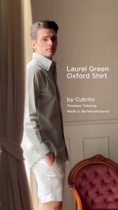 Cubrito Oxford Shirt เสื้อเชิ้ตผู้ชาย แขนยาว Button-Down สีเขียว Laurel Green | เสื้อเชิ้ตทำงาน สไตล์ Classic Old Money Quiet Luxury