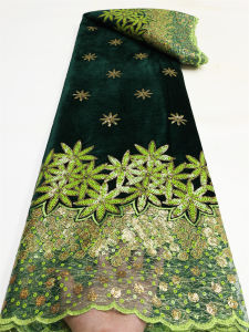 Châu Phi Vải Nhung Phối Ren 2023 Chất Lượng Cao Nigeria Thêu Kim Sa Lấp Lánh 5 Thước Polyester Cotton Pha Cho May RC2982