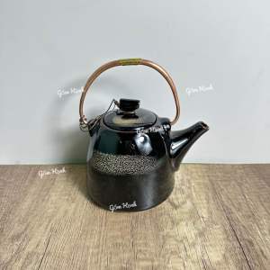 Bộ Ấm Chén Dáng Siêu Men Nâu Phẩy Chén Lòng Hoa Bát Tràng | Quai Đồng | Dung Tích 600ml