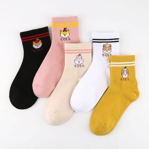 South Korea Womens Socks Womens Autumn and Winter Pure Cotton Mid-Calf Length Socks Net Red Sun Series Cute Cartoon Korean Ins Fashion Socks