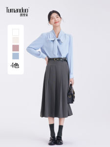 Tumando Blue Butterfly Knot Long Sleeve Shirt Womens Autumn Elegant High-End Feeling Blouse Interview Professional Commute Top