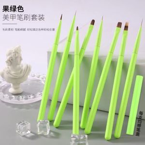 Japanese Style Green Floral Nail Art Brush Set with Cap Professional Gradient Painting Manicure Brushes Full Tool Kit