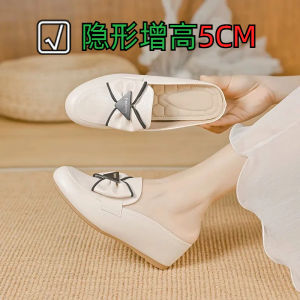 Comfortable Leather Mule Slippers Womens Flat Bottom Butterfly Knot Summer Casual Slip-On Shoes Leather Cover Front Heels