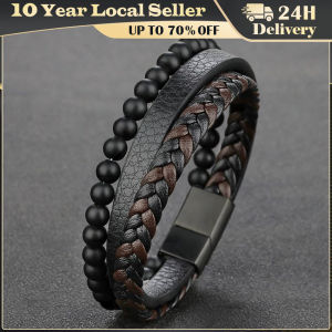 Men Classic Fashion High Quality Leather Bracelet Obsidian Beaded Multi Layer Leather Bracelet for Men Jewelry Gift