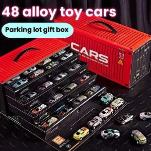 (SG Ready 🇸🇬) 48 PCS non-repetitive metal toy car gift box set with parking simulation scene gift for children