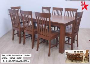 EWJ DC230 Dining Chair+T1890 Extension Dining Table Full Solid Wood Dining Set 1+8 / 180-210cm Meja Makan Murah Cantik
