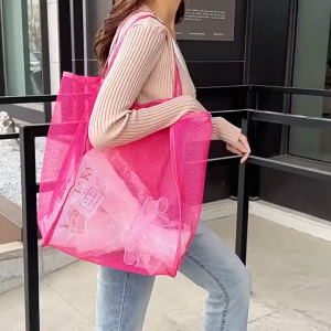 กระเป๋าสะพายไหล่ตาข่าย กระเป๋าสะพายไหล่ ตาข่ายโปร่งใส น้ําหนักเบา กระเป๋าตาข่าย สไตล์กระเป๋าช้อปปิ้งโปร่งใส