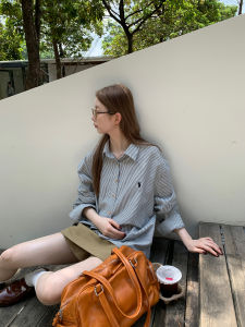 Striped French Style Elegant Loose Autumn Shirt