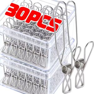 30Pcs Multifunctional Stainless Steel Clothes Peg With Hook For Hanging Bathrooms Wind-Resistant Storage Tool