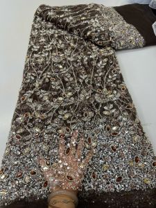 Luxury African Groom Embroidery Beaded Lace Fabric 5 Yards High Quality French Sequins Lace Fabric For Dress Sewing French Style