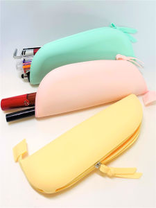 กระเป๋าใส่ปากกาแบบใสเทียมยางสีชมพูสีเหลืองสีเขียวสำหรับเครื่องสำอาง เก็บของ ชั้นเดียว สไตล์วินเทจ เรียบง่าย เรียบๆ