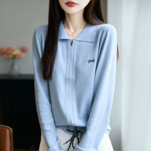 YUEXINYIRONG | French Style Double Zipper Polo Neck Knitted Cardigan Womens