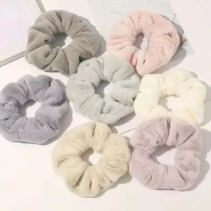 5pcs Hair Scrunchies Furry Elastic Band Women Girl Ponytail Holder Rubber Ties Accessories Plush Faux Fur Soft Chiffon Headband