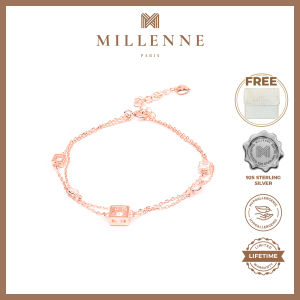 MILLENNE Made For The Night Embellished Geometric Charms Cubic Zirconia Rose Gold Bracelet with 925 Sterling Silver (TWCP-01 & MLP-01)