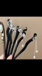 Jepit Rambut Sanggul Tusuk Konde Kayu Rumbai Fashionable Black Sandalwood Tassel Hairpin TKJK