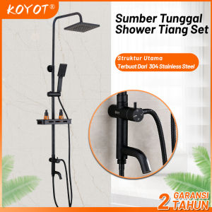 KOYOT Shower Kamar Mandi Full Set Sumber Tunggal Panas Dingin Persegi Hitam Matte dengan Kran 3 Ways / Hand Shower Mandi / Tempat Sabun / Selang Fleksibel / Kepala Shower Mandi Shower Kamar Mandi Satu Set