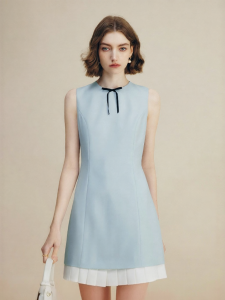 FAMANXUAN | Blue Bow French Style Sleeveless Vest Dress