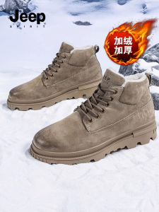 Jeep Spirit Mens Winter Boots Fleece Lined Leather And Fur Martin Boots Warm Casual Short Tube Rubber Bottom Boots