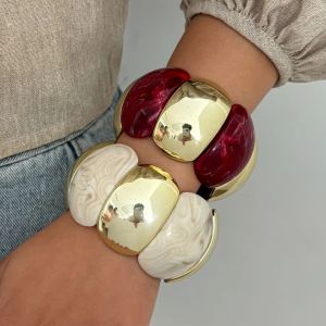 SHIXIN 4 Styles Boho Colorful Thick Acrylic Bracelets Women Retro Irregular Resin Wide Bracelet Stackable Elastic Bangle Gifts